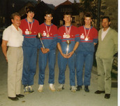 Sommer 1986: v.l.: Sektionsleiter Rudi Kotnig, Hubert Reif, Andreas Plattner, Franz Schurl jr., Olaf Hauck und Jugendleiter Sepp Dorfer.